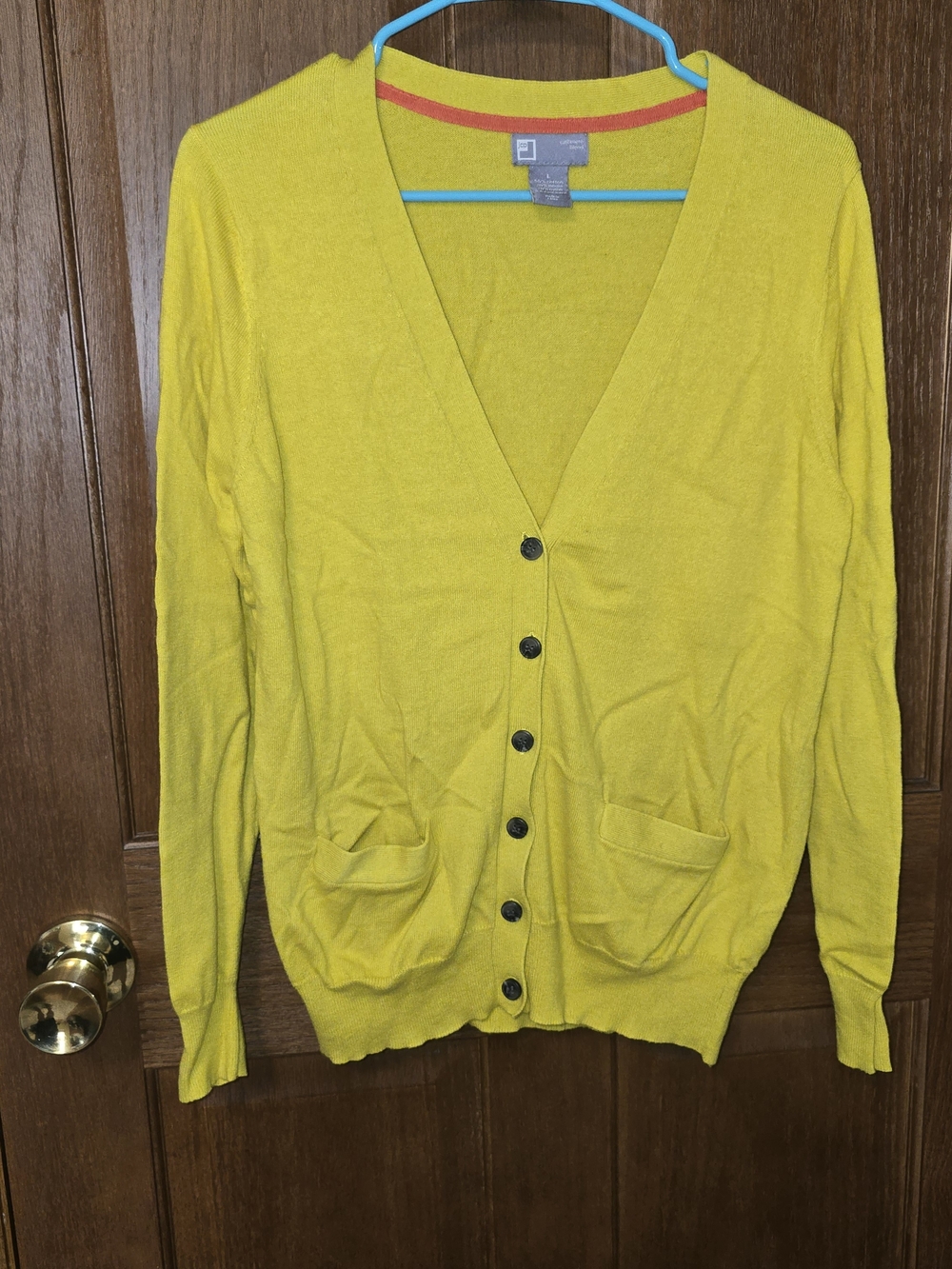JCP Cashmere Blend Cardigan Sweater Yellow Button Front L